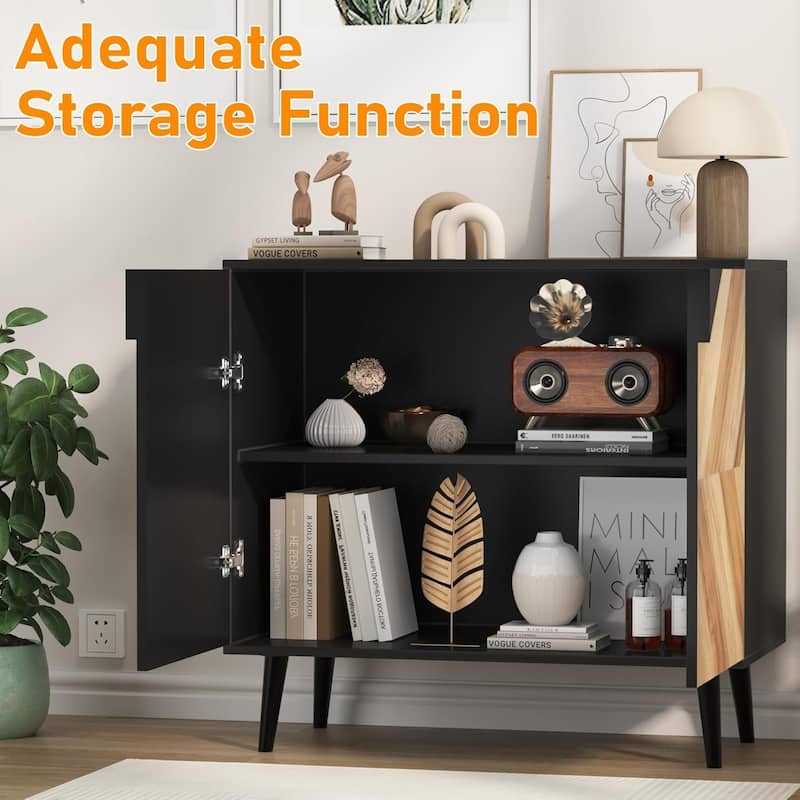 31.5" Cabinet with Shelves and Doors with Storage, Black + Gray Texture