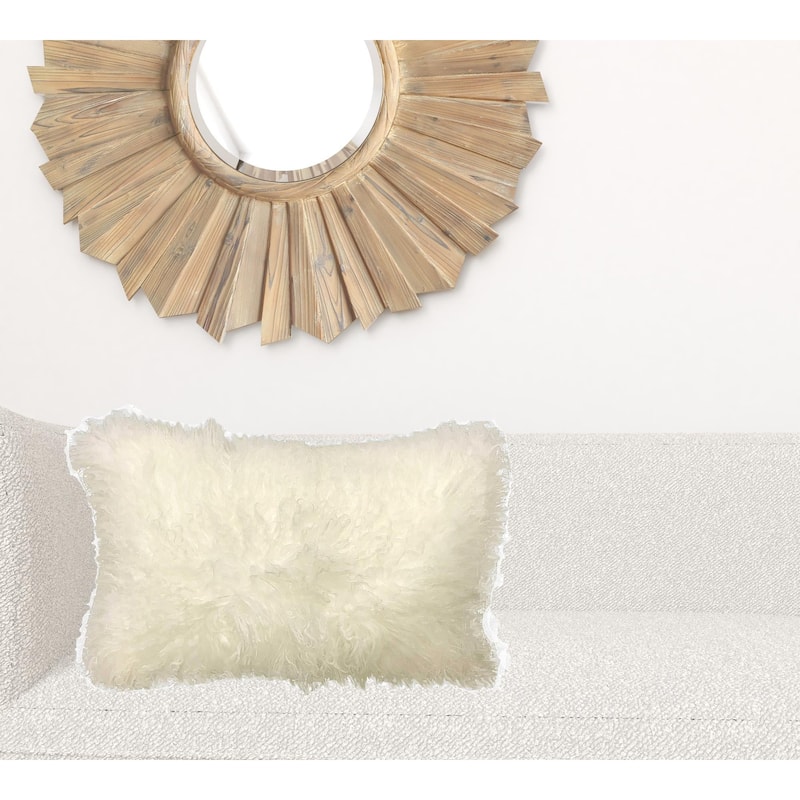 20" Creamy Genuine Tibetan Lamb Fur Pillow With Microsuede Backing - Cream