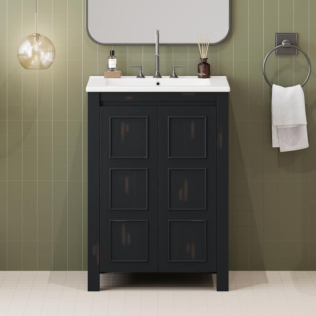 Vintage Style Bathroom Vanity Combo with Ceramic Sink and 2 Soft-close Doors