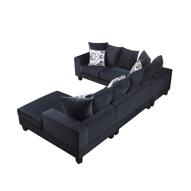 Modern U Shape Velvet Sectional Sofa with Lots of Pillows