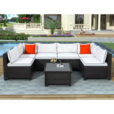 U-Shape Outdoor Furniture Set with Cushions & Accent Pillows, 7 PCS