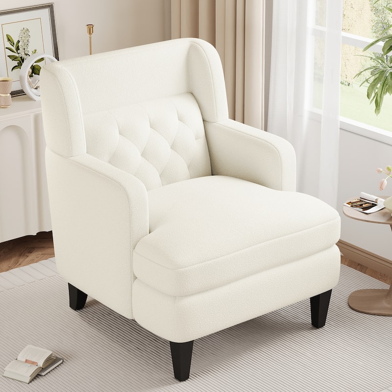 Roomfitters Upholstered Accent Chair Tufted Armchair for Living Room and Bedroom, Beige - Beige