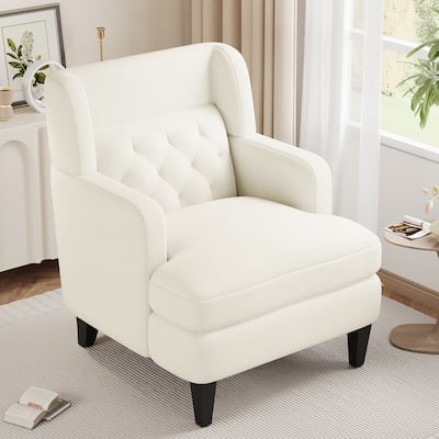 Roomfitters Upholstered Accent Chair Tufted Armchair for Living Room and Bedroom, Beige