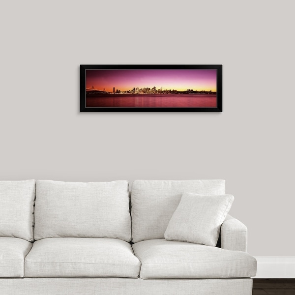 "Buildings at the waterfront, Bay Bridge, San Francisco Bay, San Francisco, California," Black Framed Print