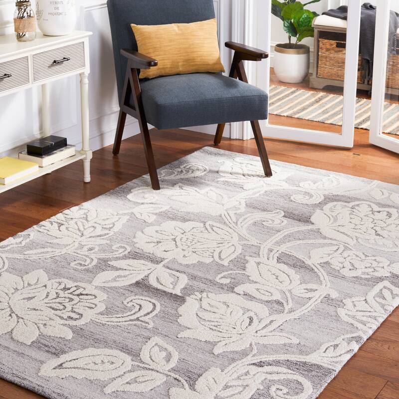 SAFAVIEH Handmade Jardin Jauhen Floral Wool Rug - 6' x 9' - Grey/Ivory
