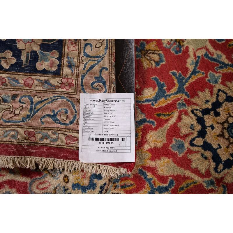 Vegetable Dye Kerman Large Vintage Persian Rug Handmade Wool Carpet - 9'9" x 13'9"