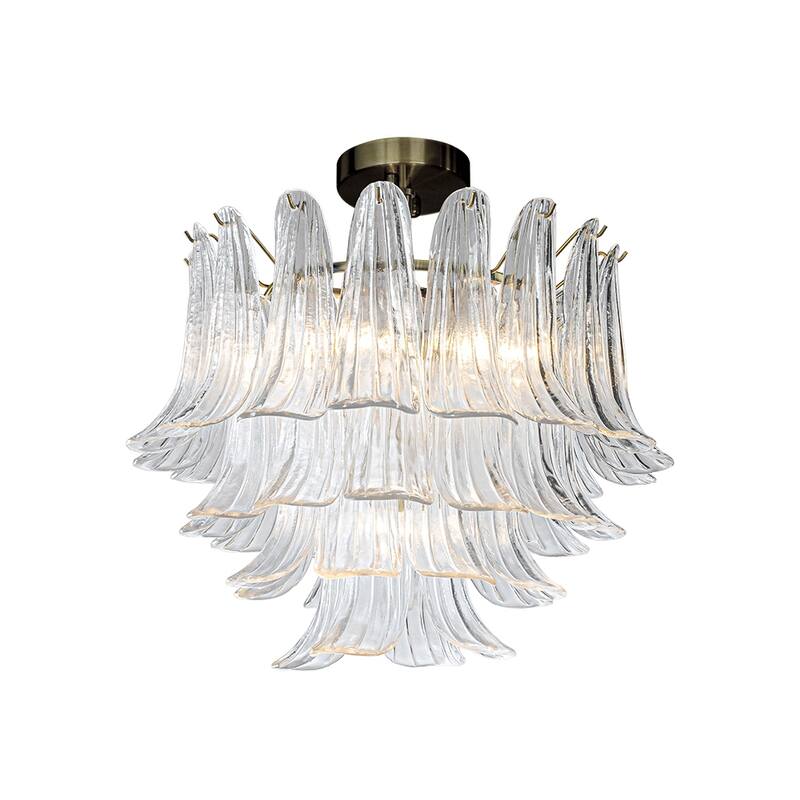 24'' Wide Vintage Mid-Century Modern Flush Mount 4-Light 4-Tier Clear Art Glass Pendant With Antique Bronze Finish - W24'' - W24'' - Antique Bronze