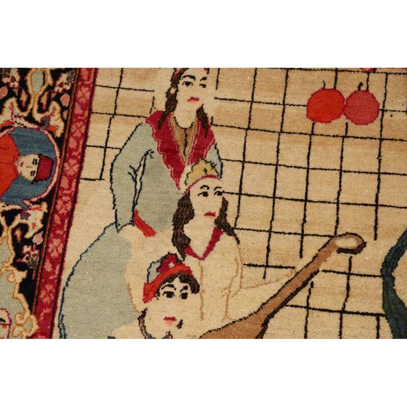 Pre-1900 Antique Pictorial Kashan Persian Rug Hand-Knotted Wool Carpet - 4'3"x 7'0"