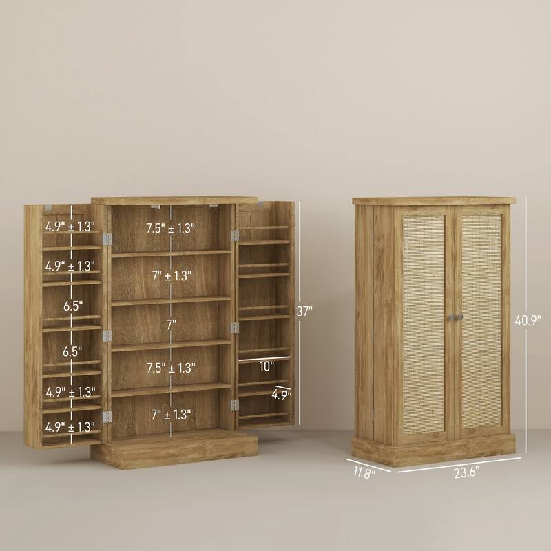 Modern Buffet Kitchen Pantry Cabinet with Adjustable Shelves and Side Racks, Small Storage Organizer Cabinet with Doors