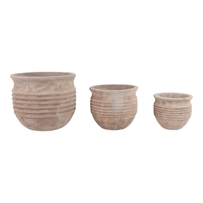 Pottery Planter Ribbed Crafted Durable Earthenware Material (Set of 3) - 15" x 15" x 13"