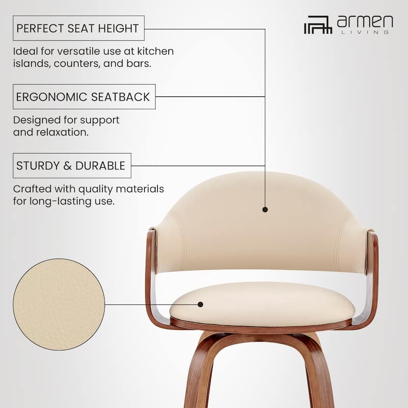 Daxton Mid-Century Swivel Bar Stool, Upholstered Counter Chair with Bentwood Legs
