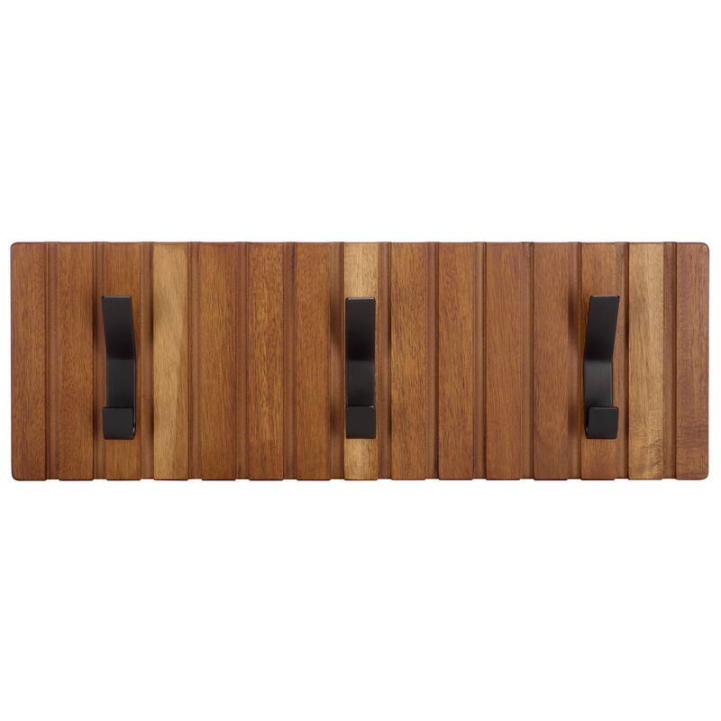 SAFAVIEH Home Fraizer 3-Hook Wall Mounted Coat Rack - 19"W x 1"D x 7"H - Natural Acacia/Black