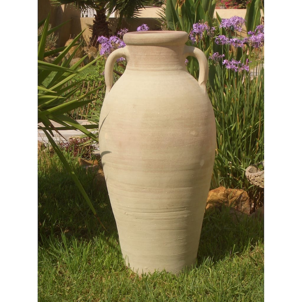 White Clay Pot Amphora 2 Handles H 39.4" Dia 13.8" - White