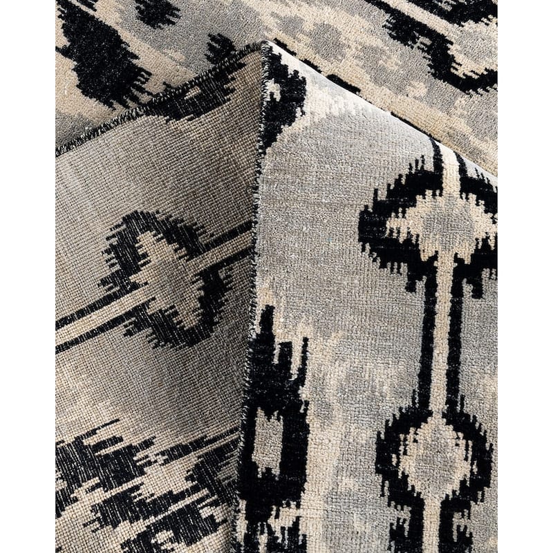 Ikat One-of-a-Kind Hand-Knotted Area Rug - Black, 8' 1" x 10' 2" - 8' 1" x 10' 2"