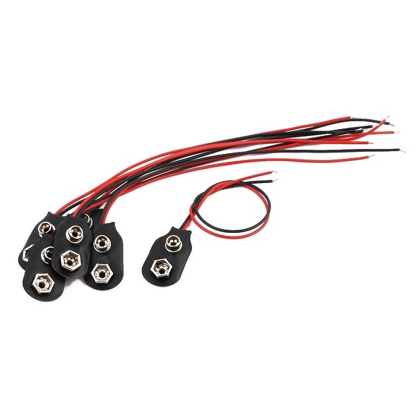 6Pcs DC 9V Battery Clip Faux Leather Shell Buckle Connector Lead Wire 15cm Long