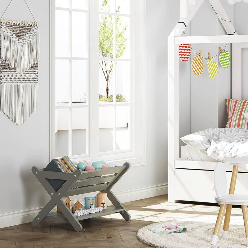 Kids Bookshelf with Caddy, Toddler Bookshelf