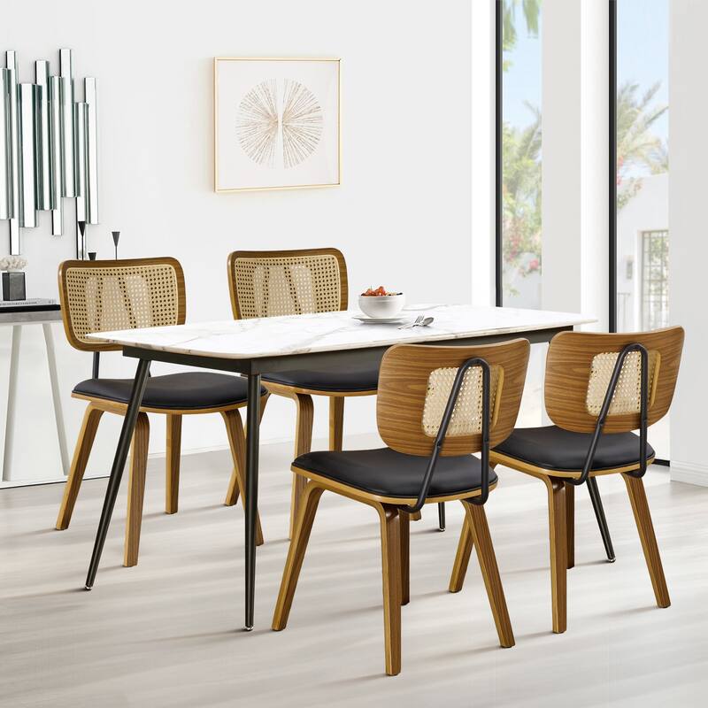 Faux Leather Upholstered Dining Chairs Set of 2/4 with Wood Legs - 32.3"H x 18.5"W x 21.8"D