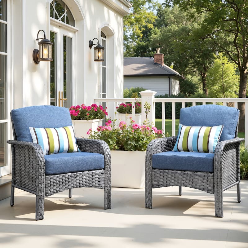 XIZZI Outdoor Patio Furniture Wicker Chair Set (Set of 2) - Denim Blue