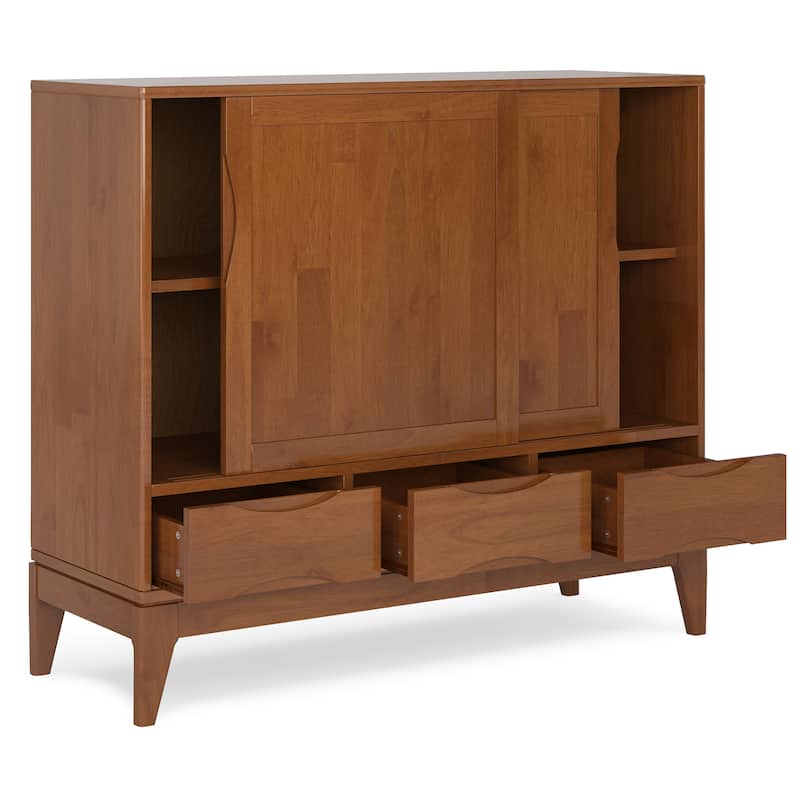 WYNDENHALL Pearson SOLID HARDWOOD 48 inch Wide Mid Century Modern Medium Storage Cabinet - 48"w x 17"d x 42" h
