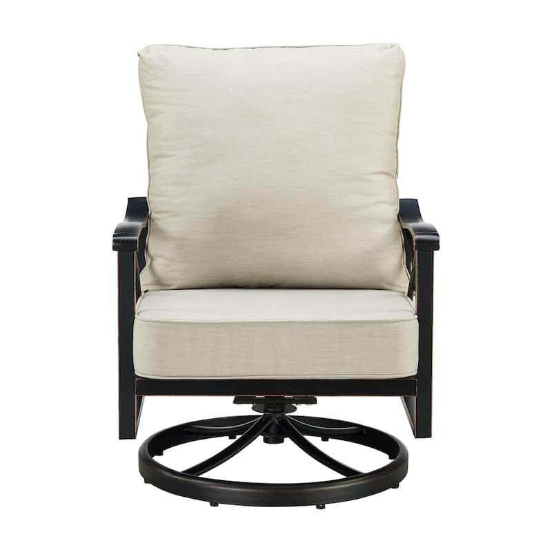 Pair of Black Aluminum Deep Seating Swivel Rocker Club Chairs with Cushions