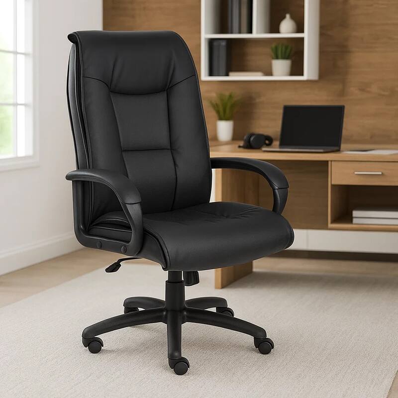 Executive Office Chair with Padded Arms, Faux Leather, Tilt Tension