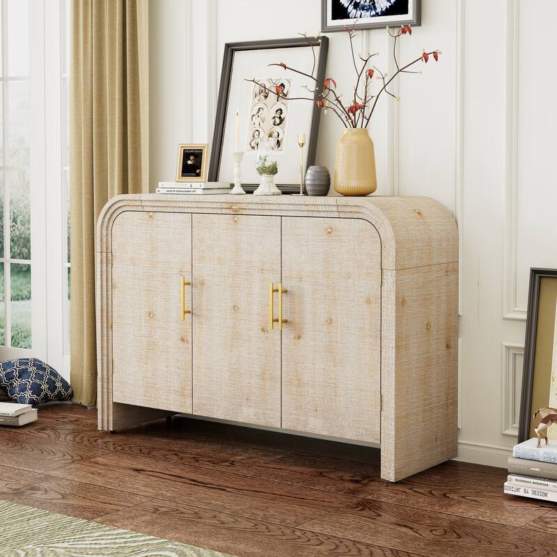 Curved Sideboard Console Table Adjustable Shelves Storage Cabinet