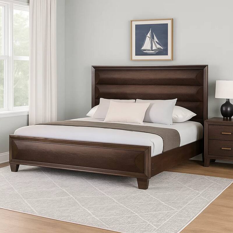 Nitz Queen Bed, Paneled Headboard with Beveled Fronts, Espresso Brown Wood