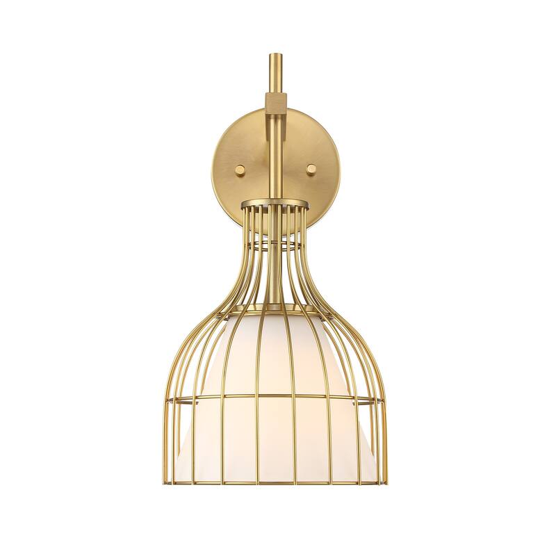 Evensong 8 in. 1-Light Brushed Gold Indoor Wall Sconce Light for Bathrooms - 15.5