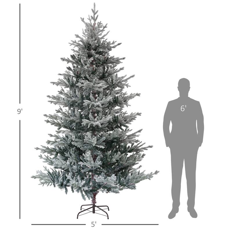 6/9FT Artificial Hinged Christmas Tree with Snow Flocked Tips & Foldable Metal Stand