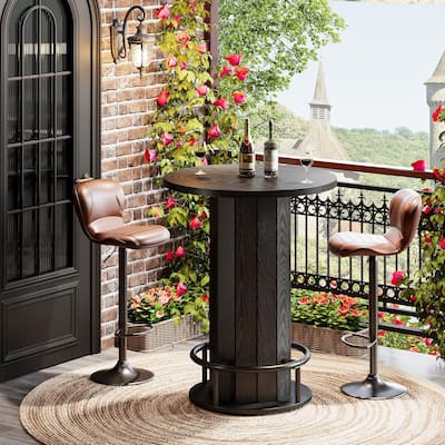 Round Bar Table, 39.4" H Wood Bistro Pub Table