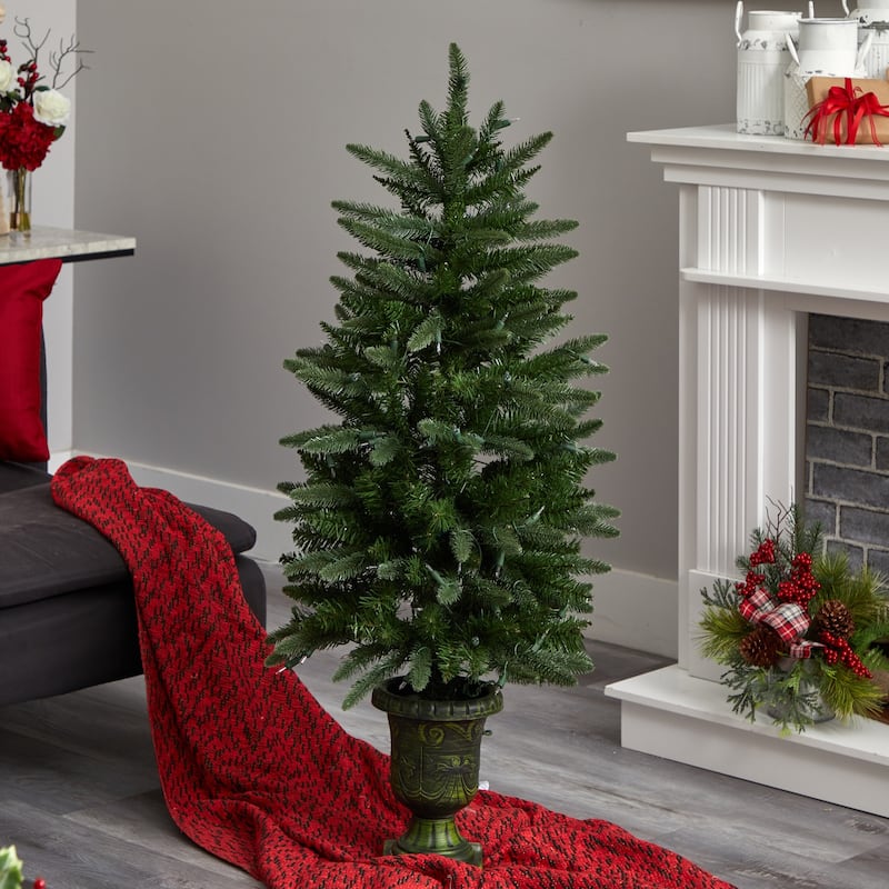4' Pre-Lit Artificial Christmas Tree with Urn, Clear Lights - 4 Foot