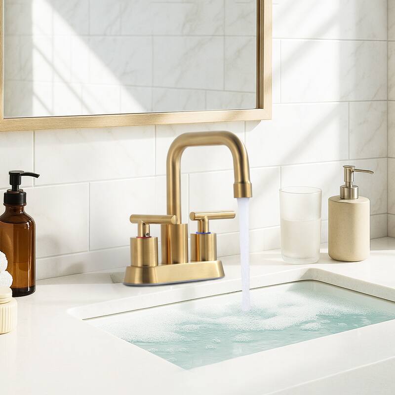 WOWOW 4 in. Centerset Double Handle Bathroom Faucet with Drain Kit