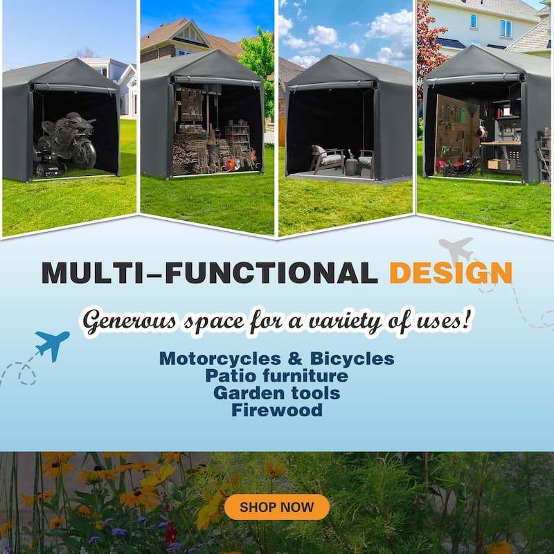 AVAWING Outdoor Storage Shed, Portable Bike & Motorcycle Shelter with Steel Frame & PE Cover - 5" x 7.2"