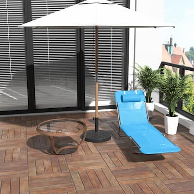 Outsunny Portable Sun Lounger, Folding Chaise Lounge Chair w/ Adjustable Backrest & Pillow for Beach, Poolside and Patio, Blue