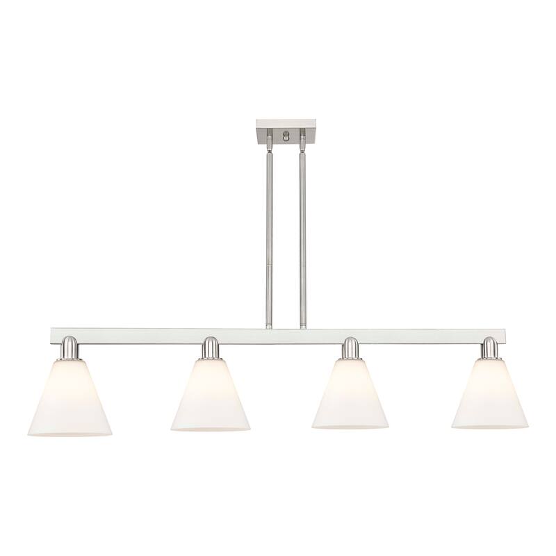 Innovations Lighting Endless Possibilities Arcadia - Berkshire Glass - 4 Light 51" Stem Hung Island Light - Matte White/Brushed Satin Nickel