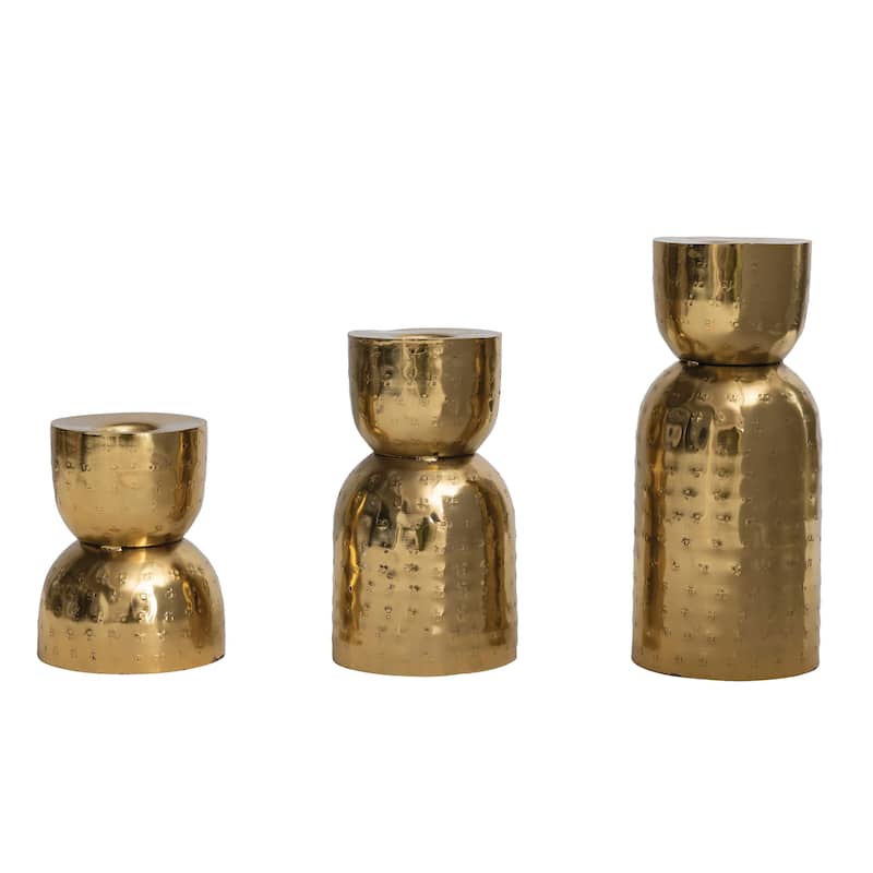 Hammered Metal Taper Candle Holder - 2.8"L x 2.8"W x 7.3"H - 2.8"L x 2.8"W x 7.3"H - Gold