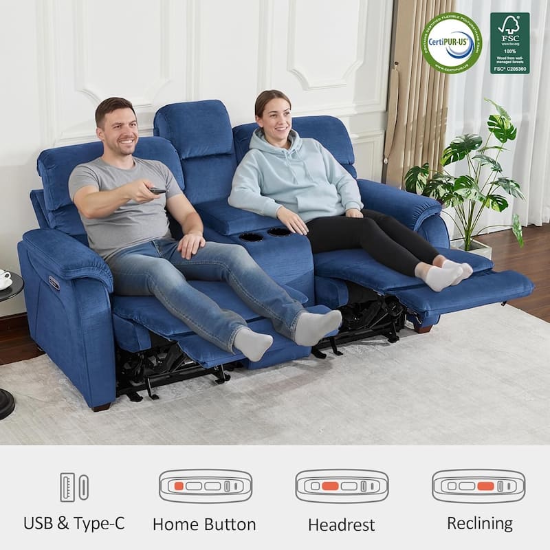 MCombo 61.6'' Wall Hugger Power Loveseat Recliner Sofa with Adjustable Headrest and USB A & C Charge Ports