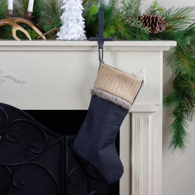 20" Rustic Burlap and Chambray Christmas Stocking