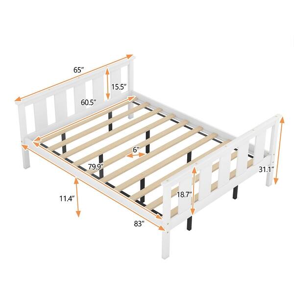 dimension image slide 1 of 2, Queen Size Classic Modern Design Wood Platform Bed Bed Frame with Footboard and Headboard