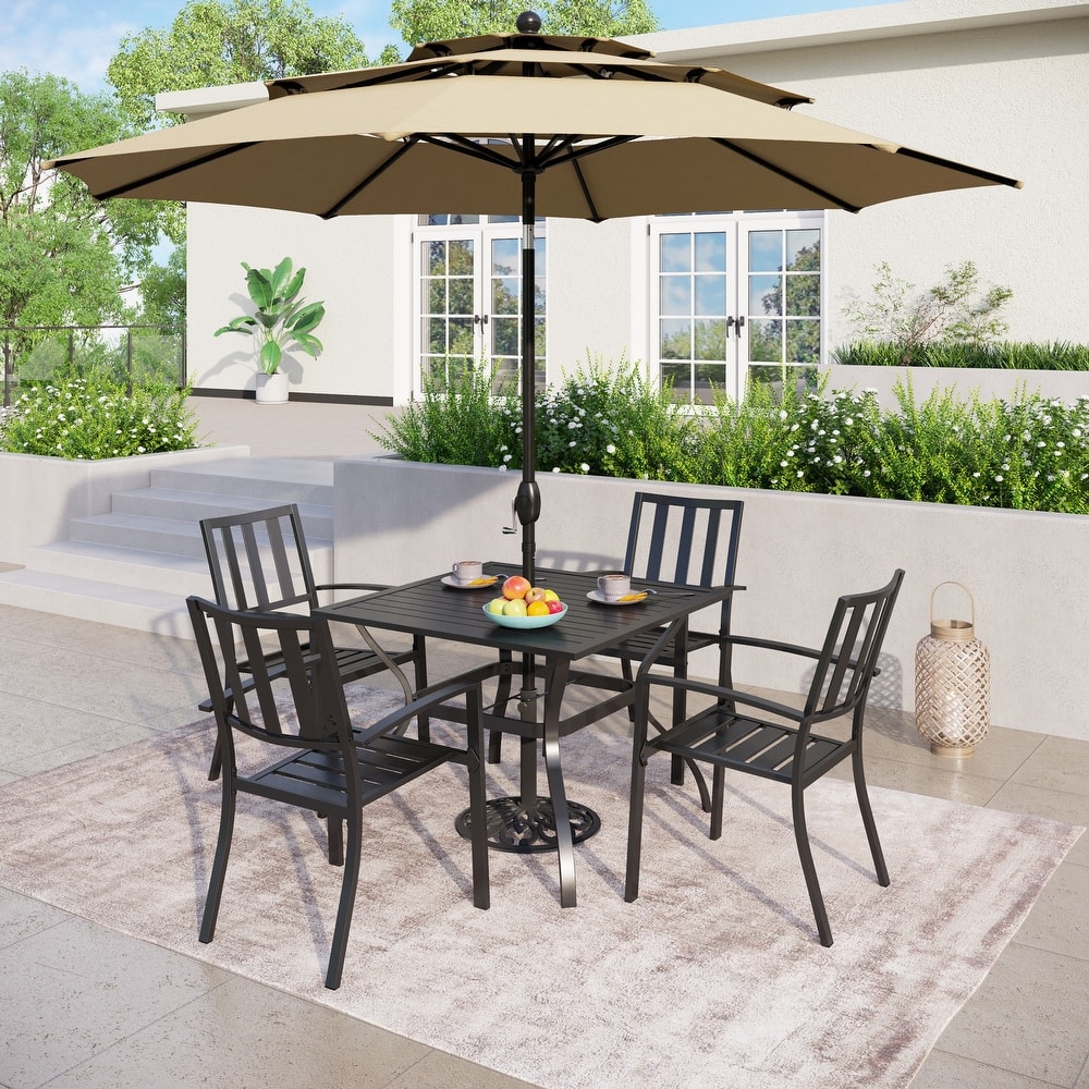 MAISON ARTS 10ft 3 Tier Auto-tilt Patio Umbrella Outdoor Double Vented Umbrella with LED Lights