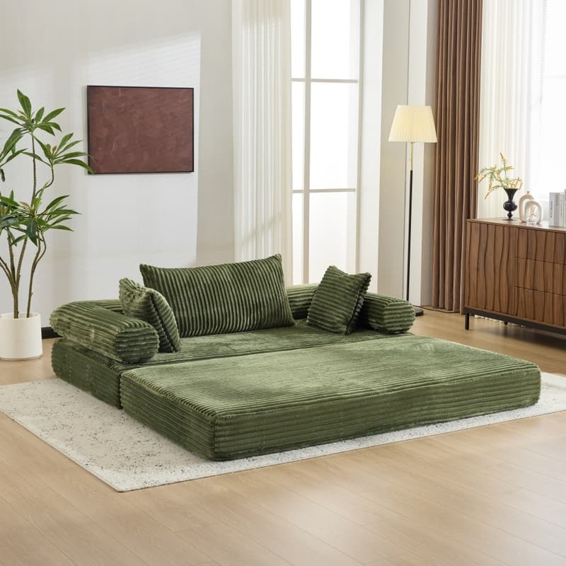 Modern King Size Convertible Sleeper Sofa Stackable Corduroy Sofa Bed