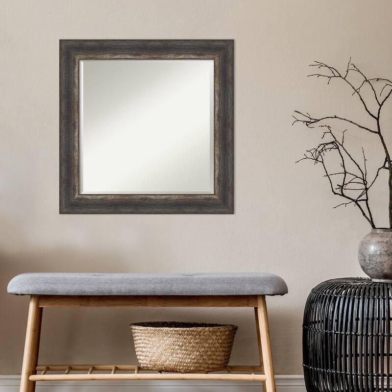 Beveled Wall Mirror - Bark Rustic Char Frame
