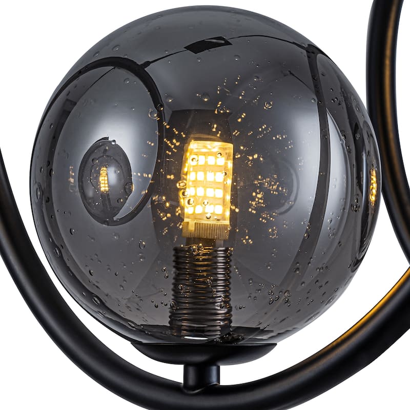 Modern 3-Light Black Spiral Pendant Light with Smoky Gray Glass Shades - Dia.24-in