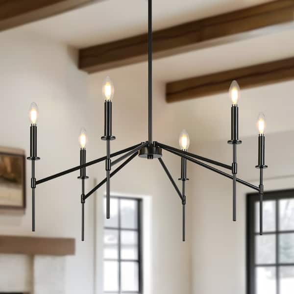 slide 2 of 9, Modern 6-Light Black Chandelier Industrial Metal Light Fixture for Dining Room - 32.7 " L × 13.8 " H