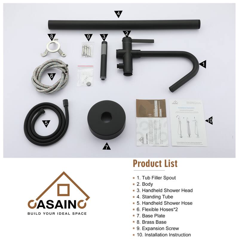CASAINC Freestanding Single-Handle Bathtub Faucet with Hand Shower
