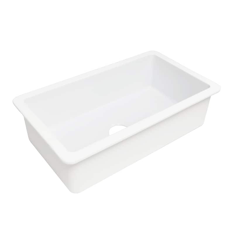 Eden Crisp White Fireclay 31" Single Bowl Undermount Kitchen Sink and Drain - 31.25 x 18 x 8.5