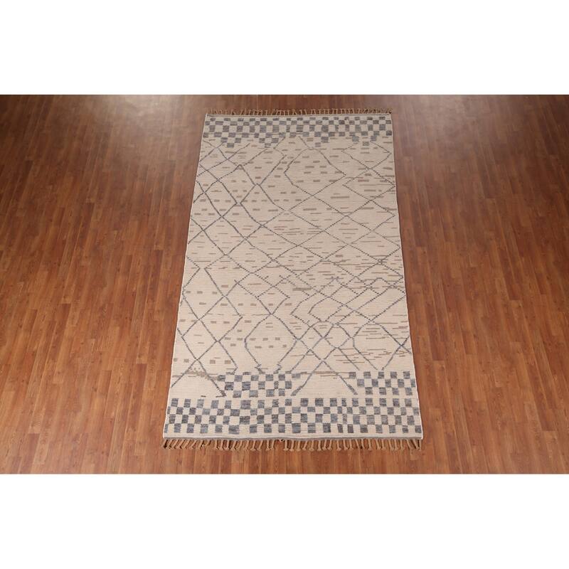 Trellis Ivory Moroccan Area Rug Handmade Wool Carpet - 5'11"x 10'3"