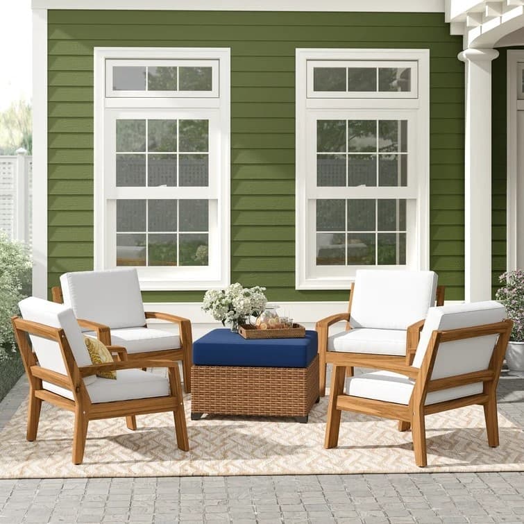 Roomfitters Grenada Solid Acacia Wood Outdoor Club Chair with Cushions