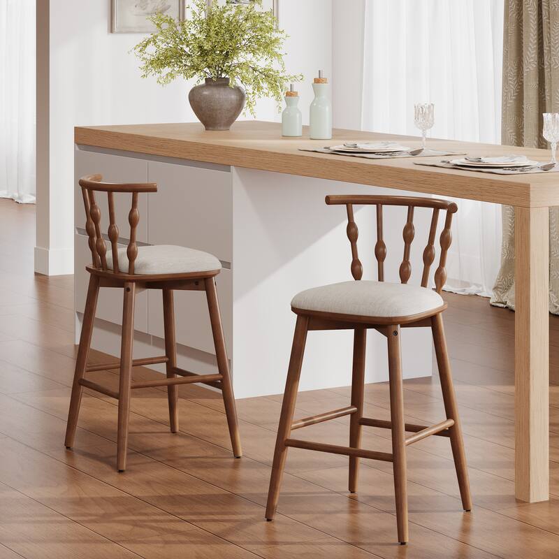 Roomfitters Doria Indoor Wooden Barstools with Hourglass Backrest, Upholstery Set of 2 - Set of 2