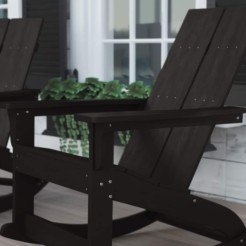 Modern 2-Slat Adirondack Poly Resin Rocking Chair for Indoor/Outdoor Use